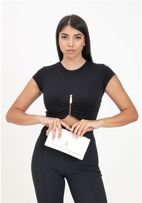 Women's black short-sleeved cropped t-shirt with zip ELISABETTA FRANCHI | MA00846E2110